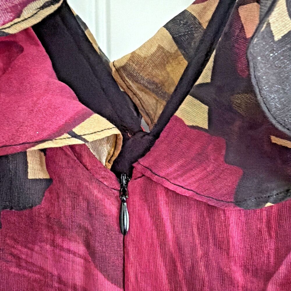 Taylor Women's Ruffled V-Neck Sleeveless A-Line Maxi Dress Taupe Fuchsia Size 2 - Picture 13 of 13